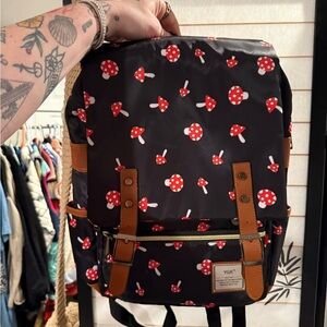 Black and Red Mushroom Print Backpack